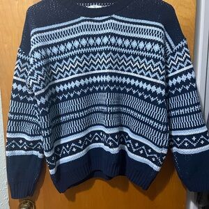 dip Womens Navy and White Geometric Crewneck Sweater